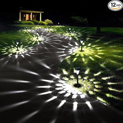 GIGALUMI 12 Pack Solar Lights Outdoor Waterproof, Cool White Pathway Lights Solar Powered, Landscape Lighting, Solar Garden Light for Decor, Patio, Garden, Yard, Pathways, Walkways