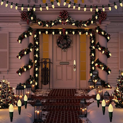 Solar Christmas Pathway Lights Outdoor, 20 LED C9 With 20 Stakes, 23FT Decorations Strawberry String for Roof Yard Patio Walkway Driveway, Warm White
