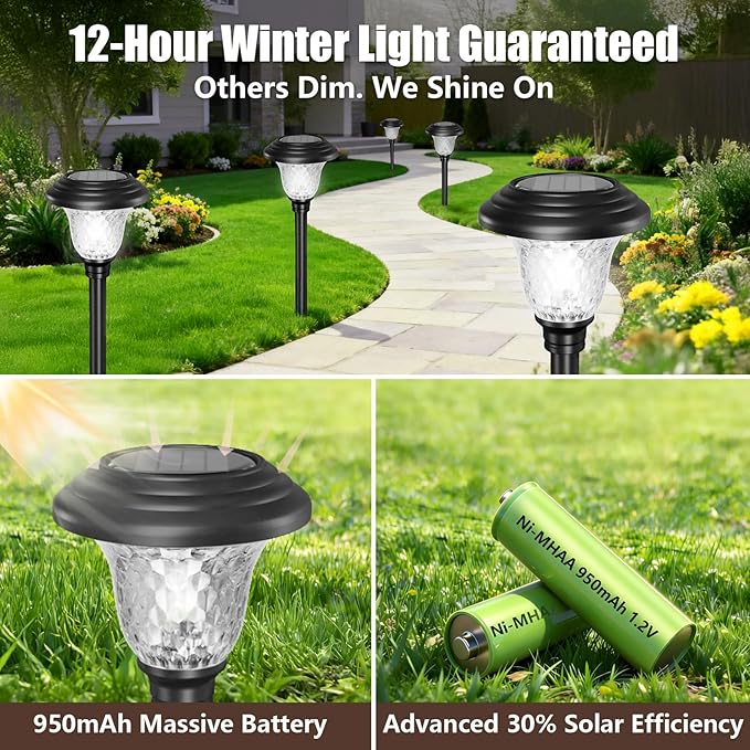 Beau Jardin 8 Pack Solar Pathway Lights White+Color Changing Stainless Steel 3 Mode Outdoor Multicolor Metal Solar Powered Waterproof Glass for Garden Landscape Path Yard Walkway Driveway Black