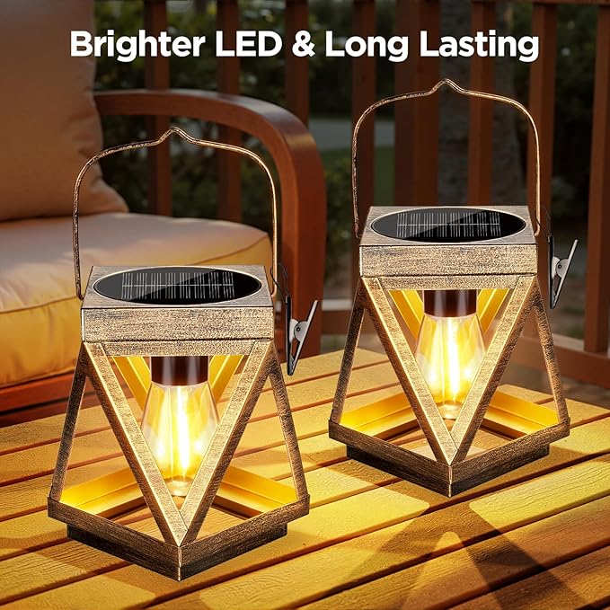2-Pack Backyard Solar Outdoor Lanterns, Metal Waterproof LED