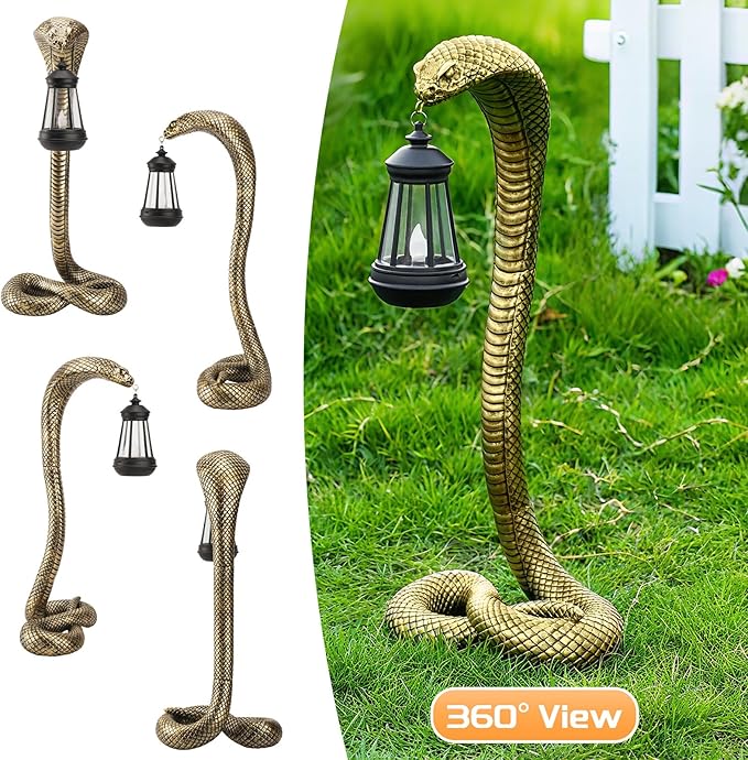 Solar Lantern Outdoor Snake Figurines 19.29‘’ for Garden Decoration,Yard Art Lawn Ornaments ,Porch Patio Balcony Home House - Housewarming Gifts for Birthday,Father's Day,Halloween (Large size-bronze)