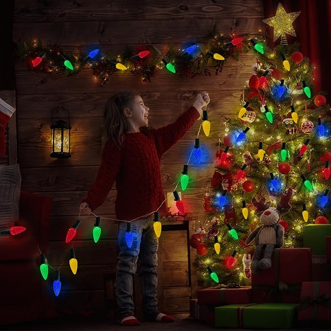 Christmas Decorations Solar Strawberry String Lights Outdoor,50LED Multicolor C6 Strawberry with Xmas Gifts Decor,Waterproof Solar Christmas Lights for Home,Porch,Tree,Roofline Decor