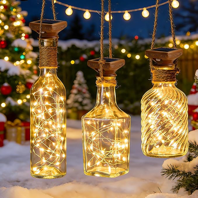 VOOKRY Solar Wine Bottle Lights, 8 Pack 20 LED Solar Powered Cork Lights Waterproof Outdoor Fairy String Lights Wine Bottle Decorations for DIY, Party, Wedding, Garden, Patio, Tabletop(Warm White)