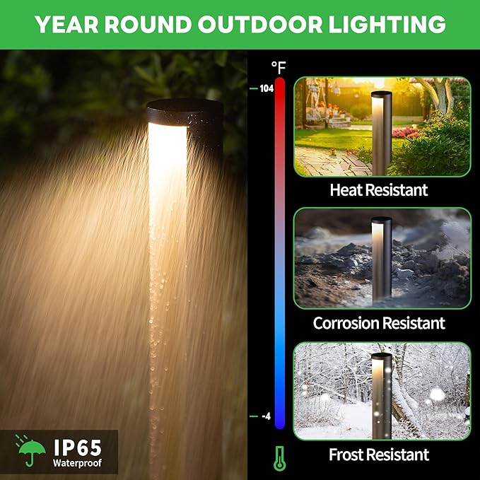 Low Voltage Pathway Lights, LED Landscape Path Lights, Outdoor Waterproof IP65, Wired Black Aluminum, 5W 200LM for Walkway Sidewalk 4 Pack