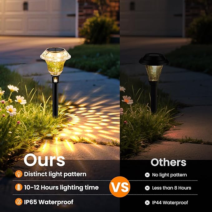 6-Pack Warm White Solar Path Lights, Outdoor Yard LED