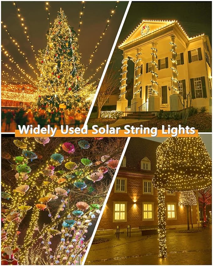 Upgrade 2Pack 500LED Solar String Lights Outdoor Waterproof, 180FT Solar Lights Outdoor String with 8 Modes, IP65 Waterproof Twinkle Christmas Light for Outside, Garden Tree Decoration, Warm White