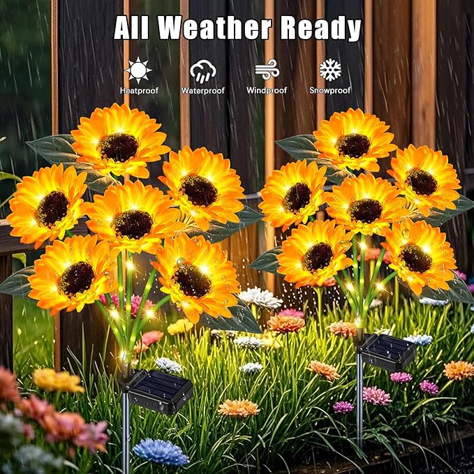 Solar Sunflower Lights Outdoor Flower Lights,6 Pack 36 Sunflower Waterproof Lights for Outside Party Gardening Gifts Mother's Day for Patio Yard Pathway Party Housewarming Gift