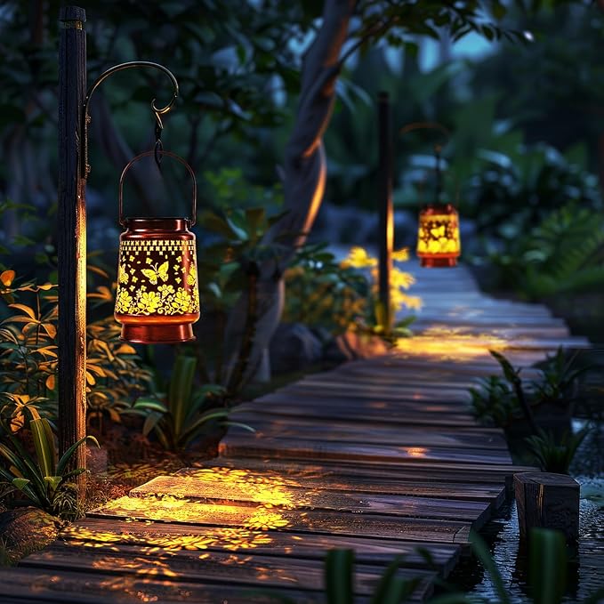 Homemory Solar Lanterns Outdoor Waterproof Butterfly Lights Garden Decor, Birthday Gifts for Women Mom Grandma, LED Hanging Solar Lights for Yard, Patio, Backyard, Porch, Lawn