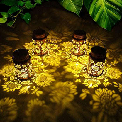 Solar Outdoor Lanterns, 4pack Sunflower Garden Decor LED Light Hanging Sunflower Birthday Gifts for Women Mom Grandma (Sunflower 4pack)