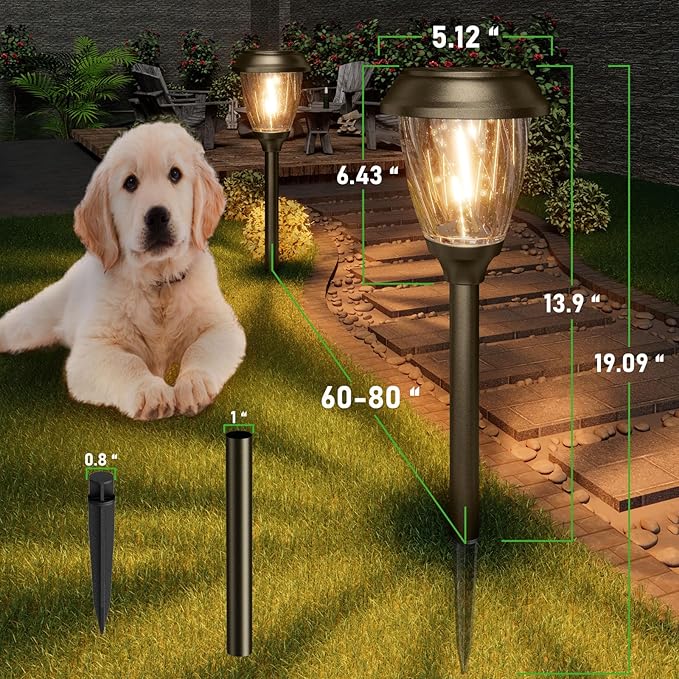 XMCOSY+ Solar Pathway Lights - Durable Glass & Stainless Steel, 10/25 LM Brightness, 2 Adjustable Modes, Waterproof LED Garden Lights for Yard, Lawn, Driveway, Walkway & Landscape Decor (Warm White)