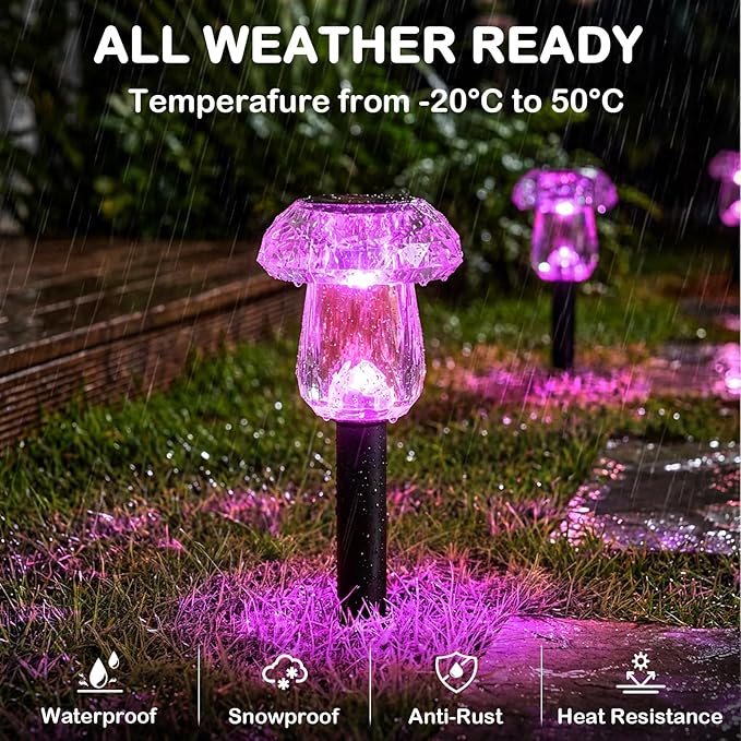 Solar Pathway Lights Outdoor 8 Pack Mushroom Garden Lights Waterproof Solar Powered Yard Lighting for Landscape, Driveway, Path, Walkway, Patio, Outside Garden Decorations, Pink Purple