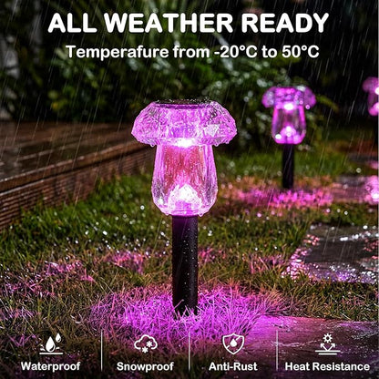 Solar Pathway Lights Outdoor 8 Pack Mushroom Garden Lights Waterproof Solar Powered Yard Lighting for Landscape, Driveway, Path, Walkway, Patio, Outside Garden Decorations, Pink Purple