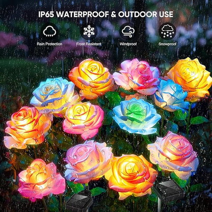 6-Pack Solar Flowers Outdoor Waterproof - Solar Garden Lights with Rose, Solar Flower Lights for Outside Yard Decorations Outdoor