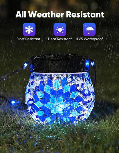 Mosaic Solar Lights Outdoor 6 Pack, Solar Hanging Lanterns Christmas Halloween Gifts for Women Mom Grandma, Waterproof Glass Globe Lights, Garden Patio Decor for Yard, Tree, Balcony, Cold