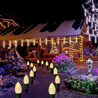 Solar Christmas Pathway Lights Outdoor, 20 LED C9 With 20 Stakes, 23FT Decorations Strawberry String for Roof Yard Patio Walkway Driveway, Warm White