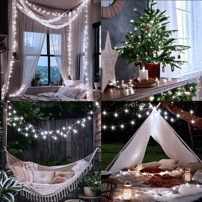 2 Pack String Lights Battery Operated, Each 23ft 70 LED Christmas Lights with Timer 8 Modes Fairy String Lights for Indoor Outdoor Wedding Garland Xmas Tree Decoration (Cool White)