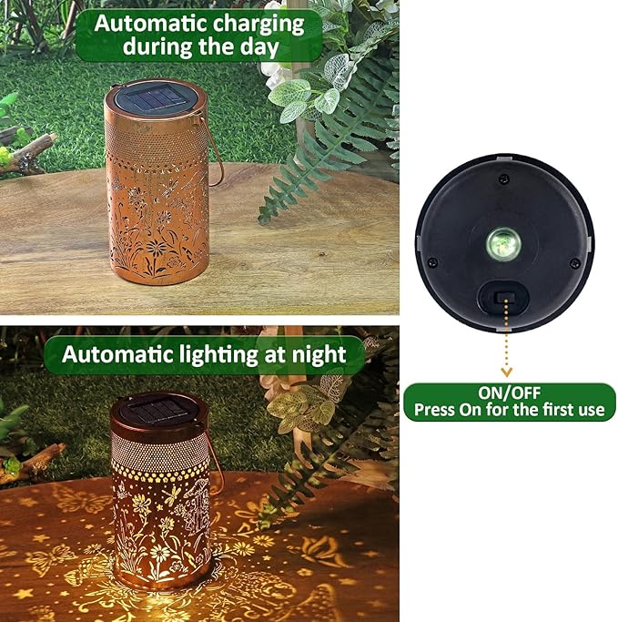Solar Lantern Outdoor Waterproof, Metal Butterfly, Hummingbirds, Dragonflies, Frogs, Turtles, Flowers, Mushrooms, Garden Decor for Yard, Patio, Lawn, Porch, Backyard, Gifts for Women