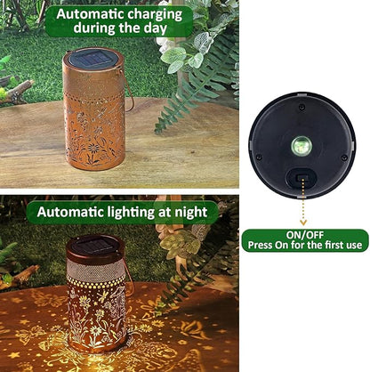 2 Pack Solar Lantern Outdoor Waterproof, Metal Butterfly, Hummingbirds, Dragonflies, Frogs, Turtles, Flowers, Mushrooms, Garden Decor for Yard, Patio, Lawn, Porch, Backyard, Christmas Gifts for Women