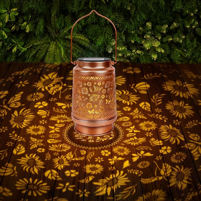 Sunflower Solar Lanterns Outdoor Waterproof - Wxiben Metal Led Hanging Solar Lights, Sunflower Butterfly Decor for Yard Patio Lawn Garden, Birthday Christmas Mother's Day Gifts for Women Mum Grandma