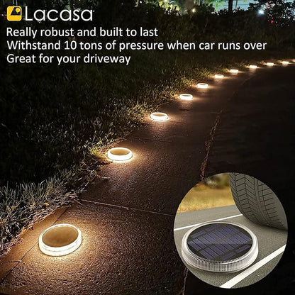 Lacasa Solar Deck Lights, Driveway Walkway Dock Light Solar Powered Outdoor Waterproof Stair Step Pathway Ground LED Lamp for Backyard Patio Garden, Auto On/Off - Warm White - 4 Pack