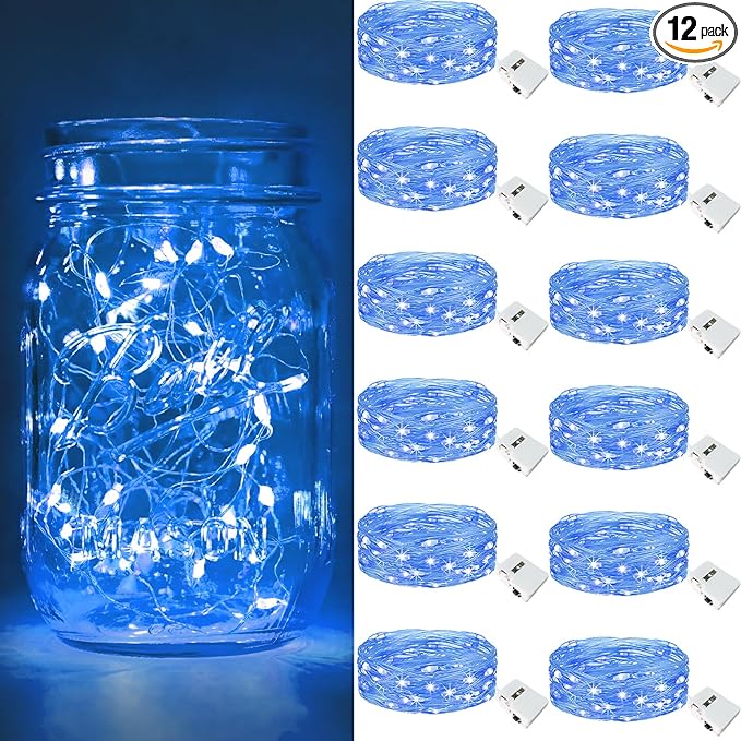 12-Pack Blue Porch String Lights, 7ft Weatherproof LED