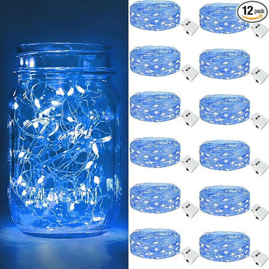 12-Pack Blue Porch String Lights, 7ft Weatherproof LED