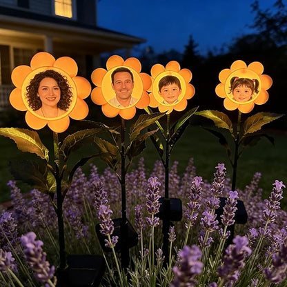 Customizable 4 Pack Bobble Face Wind Spinners Sunflower Fairy Light Pinwheels Solar Light Outdoor - Garden Decor, Waterproof Auto-On/Off Pathway, Lawn, Yard Stake Light Windmill