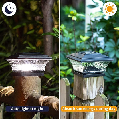 HUYIENO Solar Cap Lights Outdoor LED Lighting Deck Fence Two Light Modes Warm White/Bright White Suitable for 4x4 Wooden Posts Black 6PK