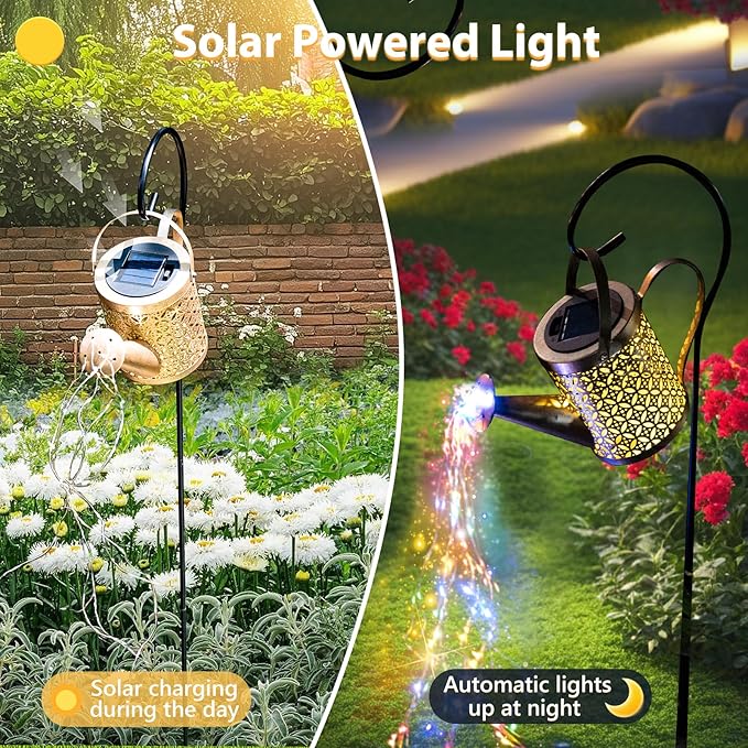 Flower Solar Patio Lanterns, Metal Waterproof LED