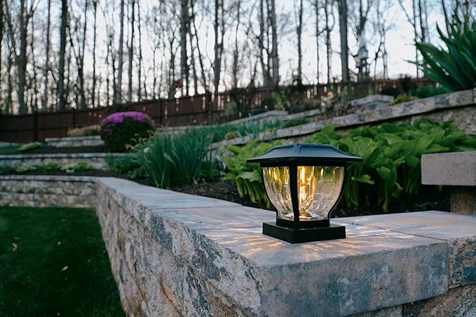 Maxsa 41681 Solar Wave Style Post Cap and Deck Railing LED Lights with Glass Housing for 4x4 Posts, Deck, Garden, Outdoor, Fits 4x4, 5x5 & 6x6 Posts, Dark Bronze, 2-Pack
