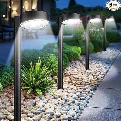6 Pack Solar Pathway Lights Outdoor, 12 Brighter LED Solar Lights Outdoor Waterproof, Up to 12 Hrs Modern Path Light for Yard Garden Walkway Driveway Lawn, Cool White
