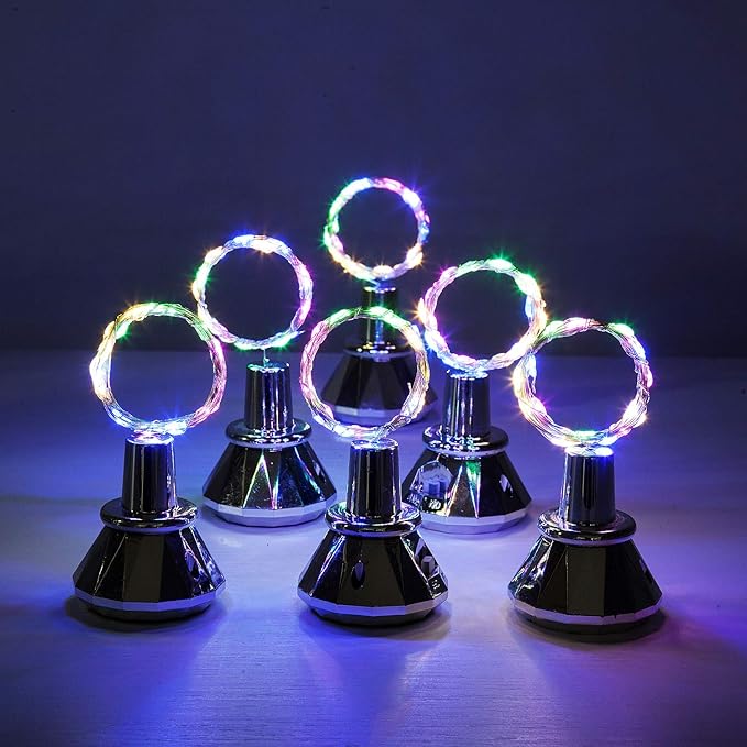 ANGMLN Solar Diamond Shaped Wine Bottle Cork Lights 10 Pack 20LED Solar String Fairy Lights Outdoor Waterproof for Wedding Holiday Garden Patio Pathway Bar Concert Outdoor Decorative (Multicolor)