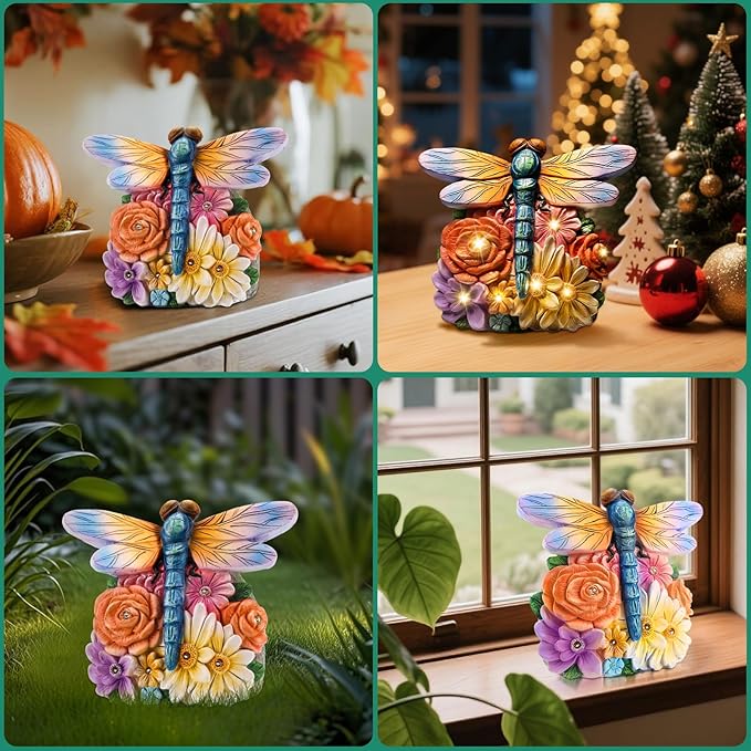 Linkax Birthday Easter Gifts for Adults Women Mom Grandma, Solar Dragonfly Lights Garden Decor, Outdoor Solar Dragonfly Figurine for Outside Patio Yard Front Porch Home, Gardening Housewarming Gifts