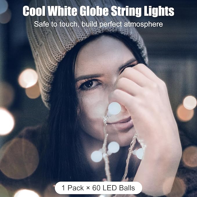 2-Pack Christmas String Lights, 60 LED Waterproof Twinkle Lights