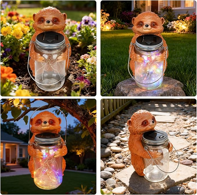 Adorable Sloth Solar Garden Statue with LED Mason Jar Light - Lovely Sloth Figurine for Patio Balcony Lawn Yard Decor - Unique Garden Decor Birthday Gifts for Grandma Mom Women