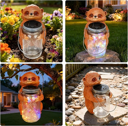 Adorable Sloth Solar Garden Statue with LED Mason Jar Light - Lovely Sloth Figurine for Patio Balcony Lawn Yard Decor - Unique Garden Decor Birthday Gifts for Grandma Mom Women