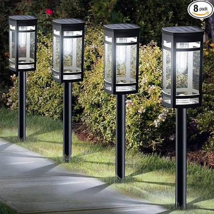 EXCMARK 8 Pack Solar Lights Outdoor Waterproof for Garden Pathway Walkway Driveway Yard Lawn Decorative Landscape Lighting. (Cool White Light, 8)