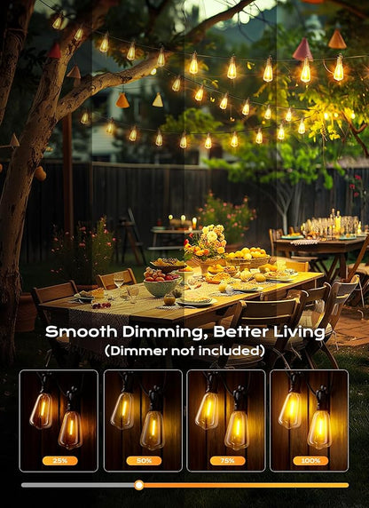 Brightown Outdoor String Lights, 100ft 52 ST38 Shatterproof LED Patio Lights, Dimmable IP65 Waterproof