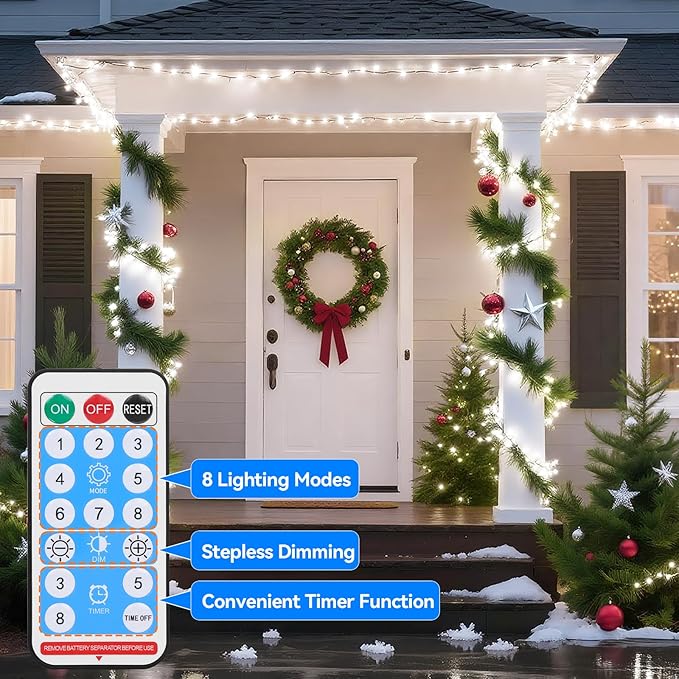 Lakumu 2-in-1 Rechargeable Fairy Lights Battery Operated, 132FT(2×66) Twinkle Lights with Remote & Timer, 400 LED String Lights for Bedroom Waterproof Outdoor Camping, Christmas Decorations Cool White