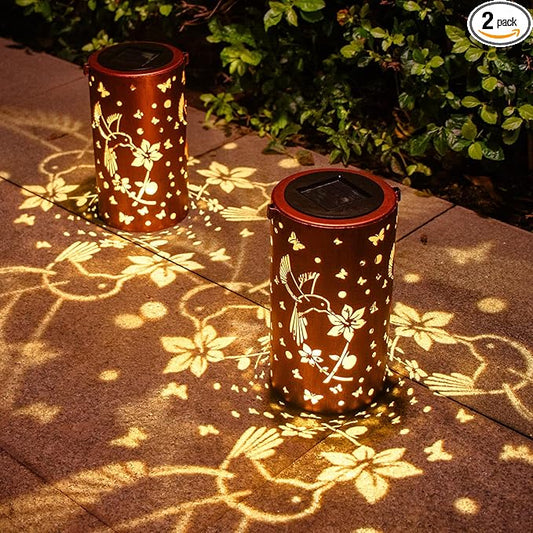 2 Pack Solar Lanterns Outdoor Waterproof Hummingbirds Birthday Gifts for Women Mom Grandma Garden Decor Hanging LED Decorative Light for Patio Yard Lawn Gardening Gifts