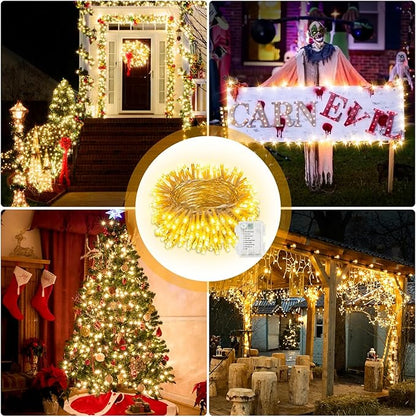 2 Pack Christmas String Lights Battery Operated with 8 Modes, 66FT 200 LED Fairy Lights with Timer, Waterproof Twinkle Lights for Indoor and Outdoor Christmas Decorations(Warm White)
