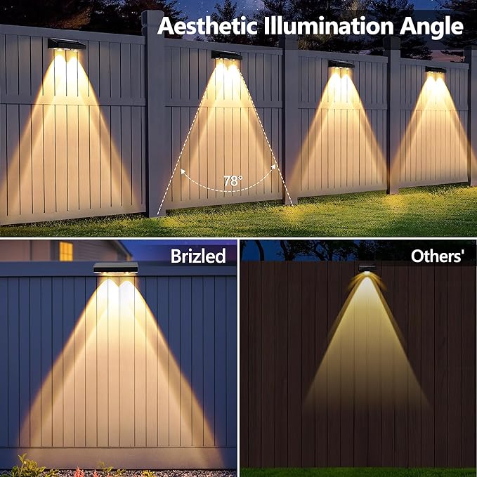 Brizled Solar Fence Lights Outdoor, 6 Modes 2700/4500/6500K 250ml Fence Solar Lights, IP65 Waterproof Outdoor Wall Light Landscape Lighting for Backyard Garden Patio Deck Railing Wall Poolside, 8 Pack