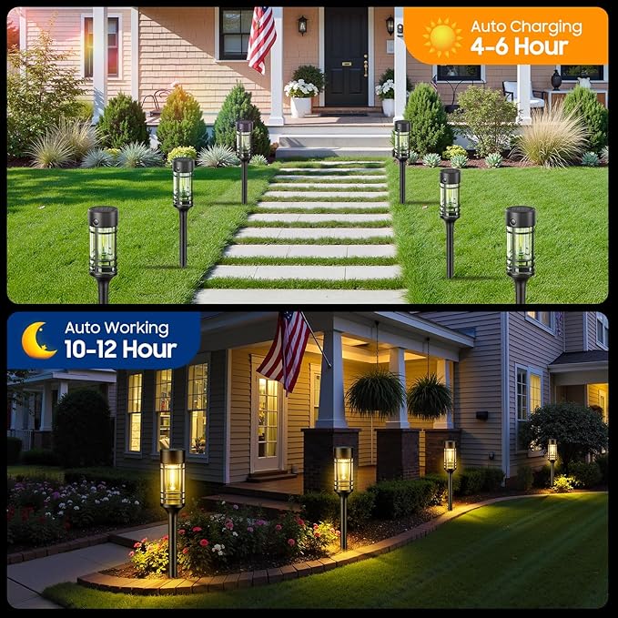 LETMY Solar Pathway Lights Outdoor, 2 Pack Solar Lights Outdoor Waterproof IP65, Bright Solar Garden Lights Outdoor, Auto On/Off Outdoor Solar Lights for Yard Walkway Driveway Landscape Garden Decor