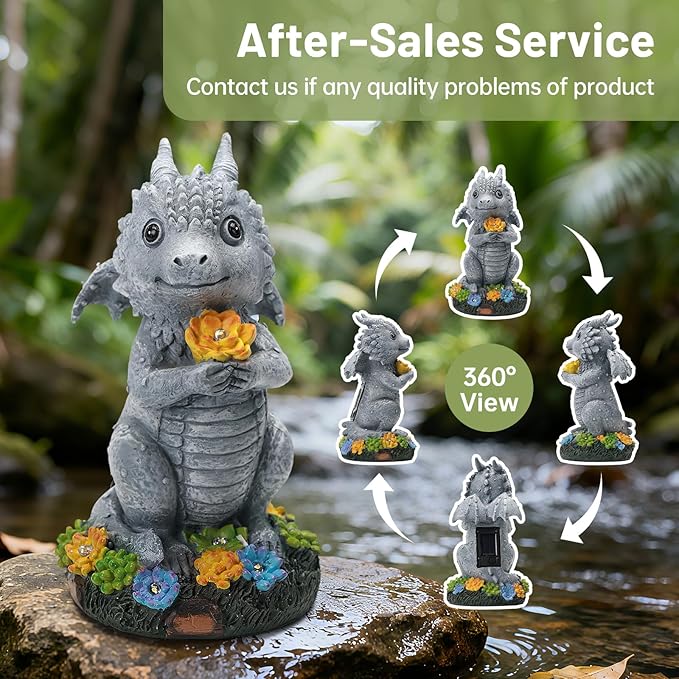 Solar Garden Outdoor Statues Dragon with Succulent, Lawn Decor with LED Lights, Outside Statue for Patio, Balcony, Yard Ornament, Housewarming Valentine's Day Gift for Wife Mom Grandma