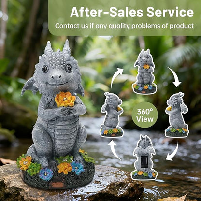 Solar Garden Outdoor Statues Dragon with Succulent, Lawn Decor with LED Lights, Outside Statue for Patio, Balcony, Yard Ornament, Housewarming Valentine's Day Gift for Wife Mom Grandma