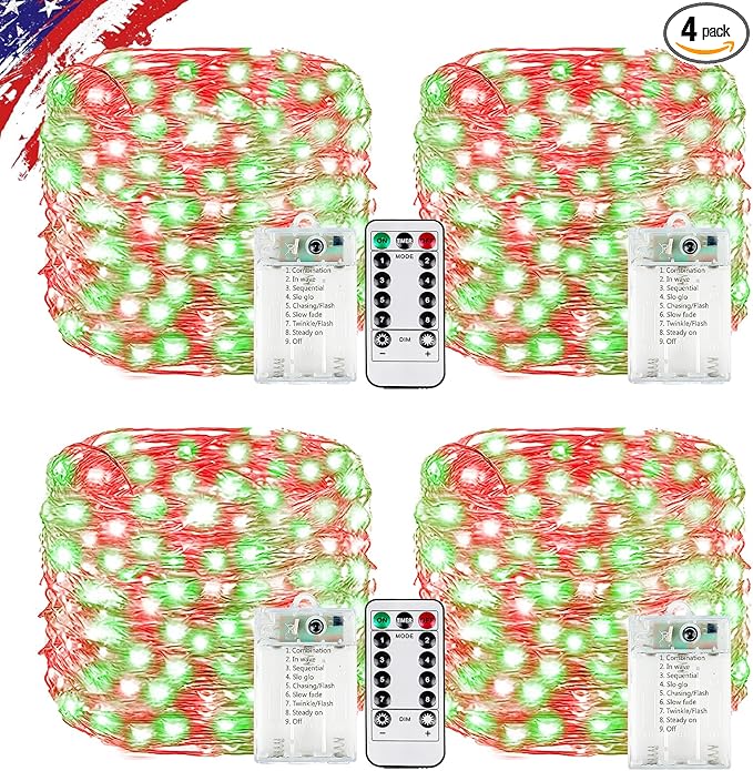 4-Pack 240 LED Christmas Twinkle Lights, 80ft Waterproof for Porch