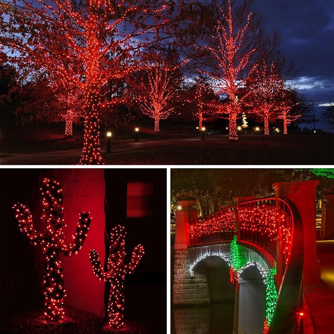 bhclight Solar String Lights Outdoor, 2-Pack Total 80FT 200 LED Solar Twinkle Lights Outside Waterproof Copper Wire 8 Modes Fairy Light for Festive Decoration Garden Tree Party Birthday Decor(Red)