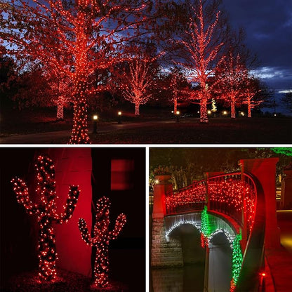 bhclight Solar String Lights Outdoor, 2-Pack Total 80FT 200 LED Solar Twinkle Lights Outside Waterproof Copper Wire 8 Modes Fairy Light for Festive Decoration Garden Tree Party Birthday Decor(Red)