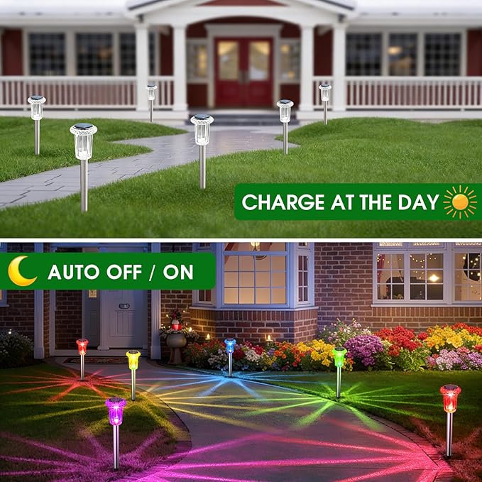 10-Pack Solar Pathway Lights, Waterproof LED Driveway Lights