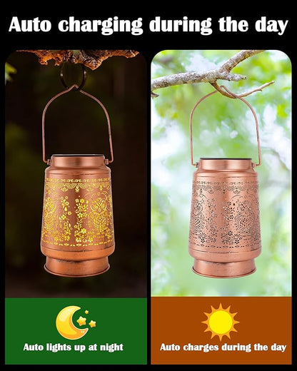 Owl Gifts Solar Lantern - Metal Hanging Lights Outdoor Owls Decor for Yard Garden Patio Lawn Balcony Walkway Hollowed Table Lighting Lamp Decorations Birthday Gift for Women Mom Grandma